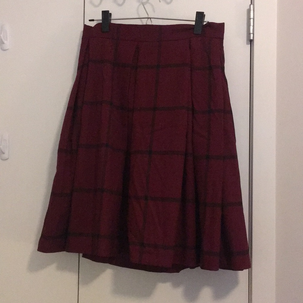 Maroon Plaid Midi Skirt